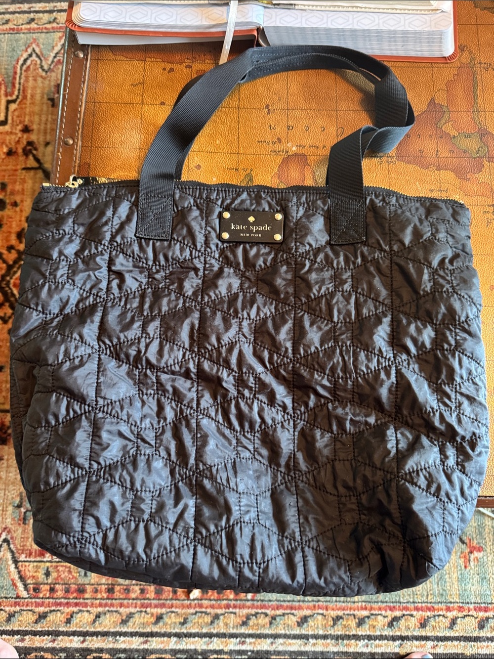 kate spade black quilted nylon tote